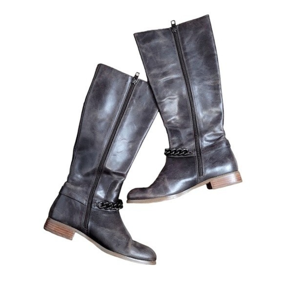 Coach Mabel Leather Western Chain Riding Boots in color Dark Smoke Size 9 A00229 - Picture 2 of 9